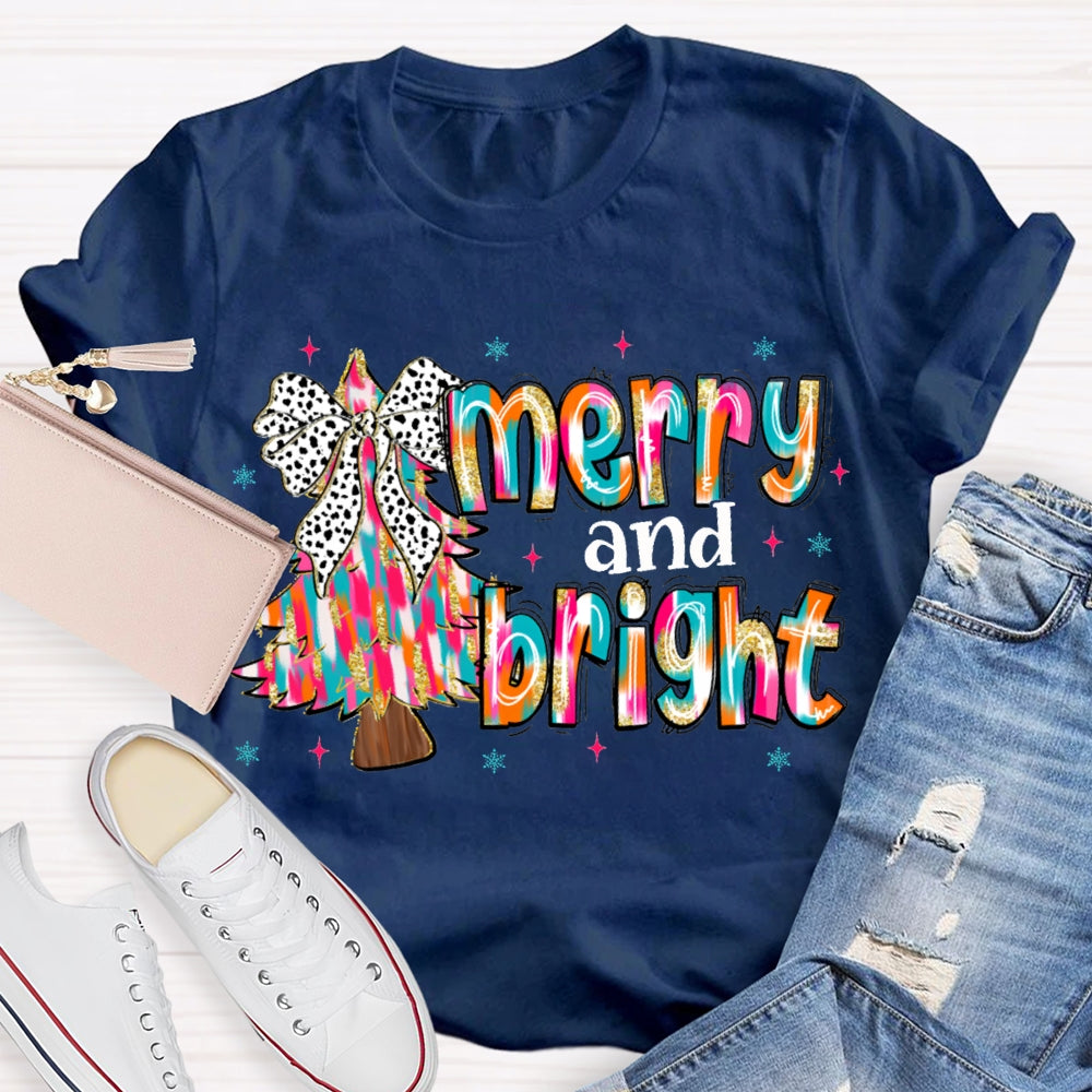 Merry And Bright Tie-Dye Christmas Tree And Font Christmas T-shirt