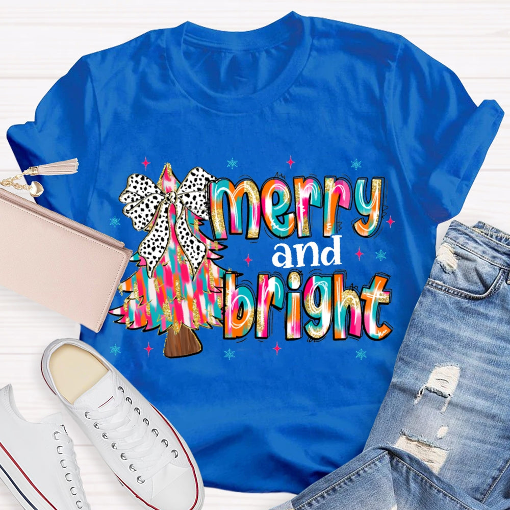 Merry And Bright Tie-Dye Christmas Tree And Font Christmas T-shirt