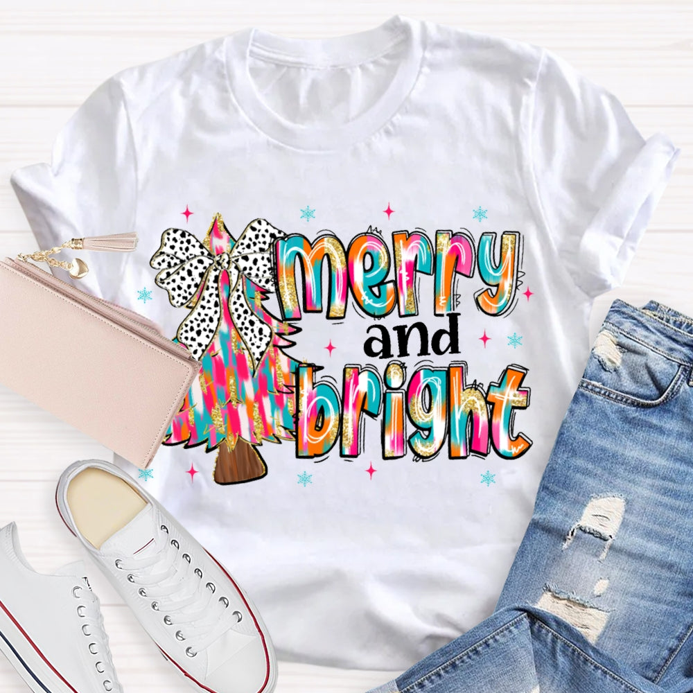 Merry And Bright Tie-Dye Christmas Tree And Font Christmas T-shirt