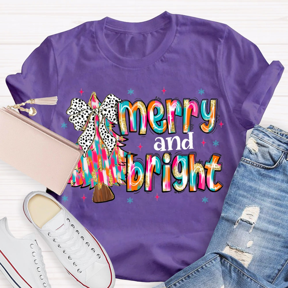 Merry And Bright Tie-Dye Christmas Tree And Font Christmas T-shirt