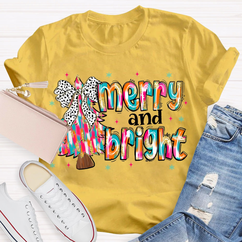 Merry And Bright Tie-Dye Christmas Tree And Font Christmas T-shirt