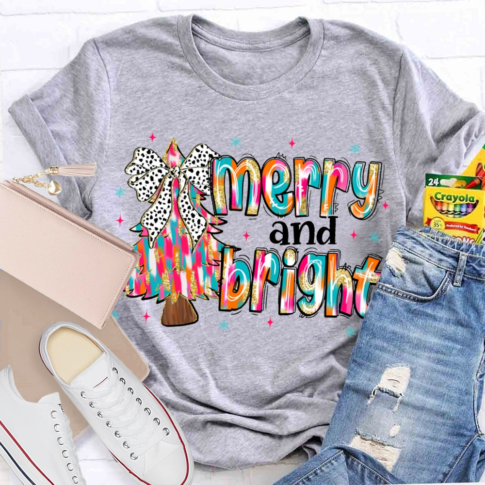 Merry And Bright Tie-Dye Christmas Tree And Font Christmas T-shirt
