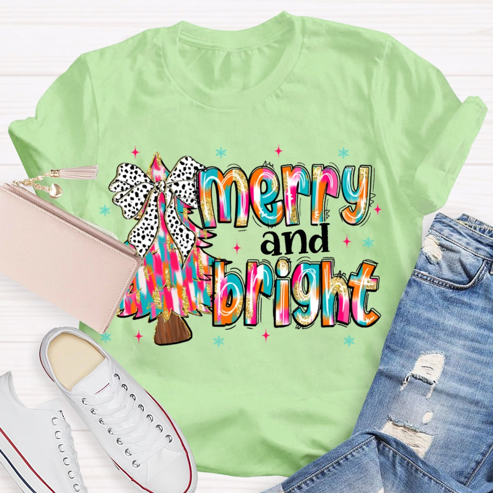 Merry And Bright Tie-Dye Christmas Tree And Font Christmas T-shirt