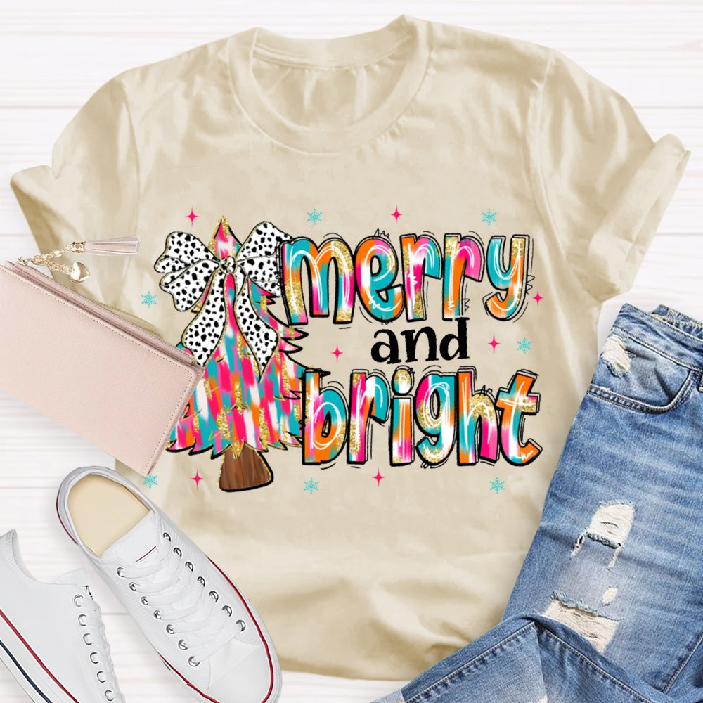 Merry And Bright Tie-Dye Christmas Tree And Font Christmas T-shirt