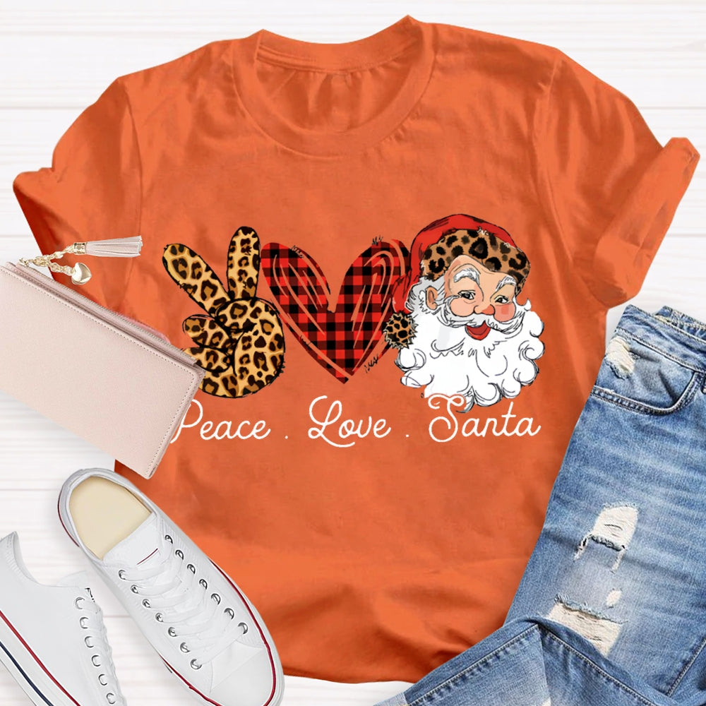 Peace Love Santa Heart And Leopard Print Elements Christmas T-shirt