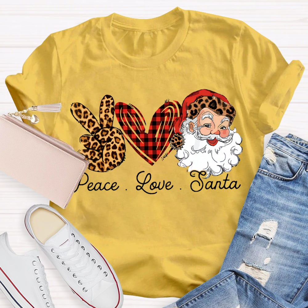 Peace Love Santa Heart And Leopard Print Elements Christmas T-shirt