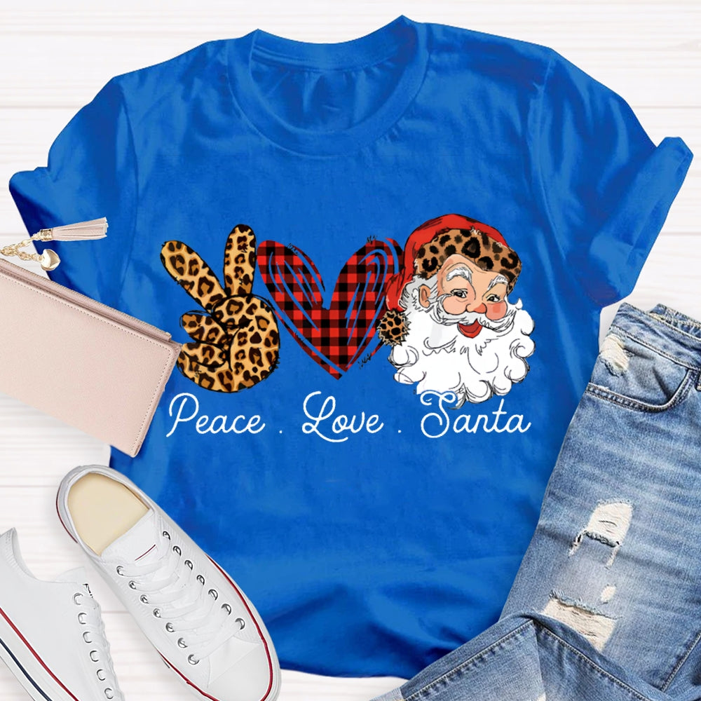 Peace Love Santa Heart And Leopard Print Elements Christmas T-shirt