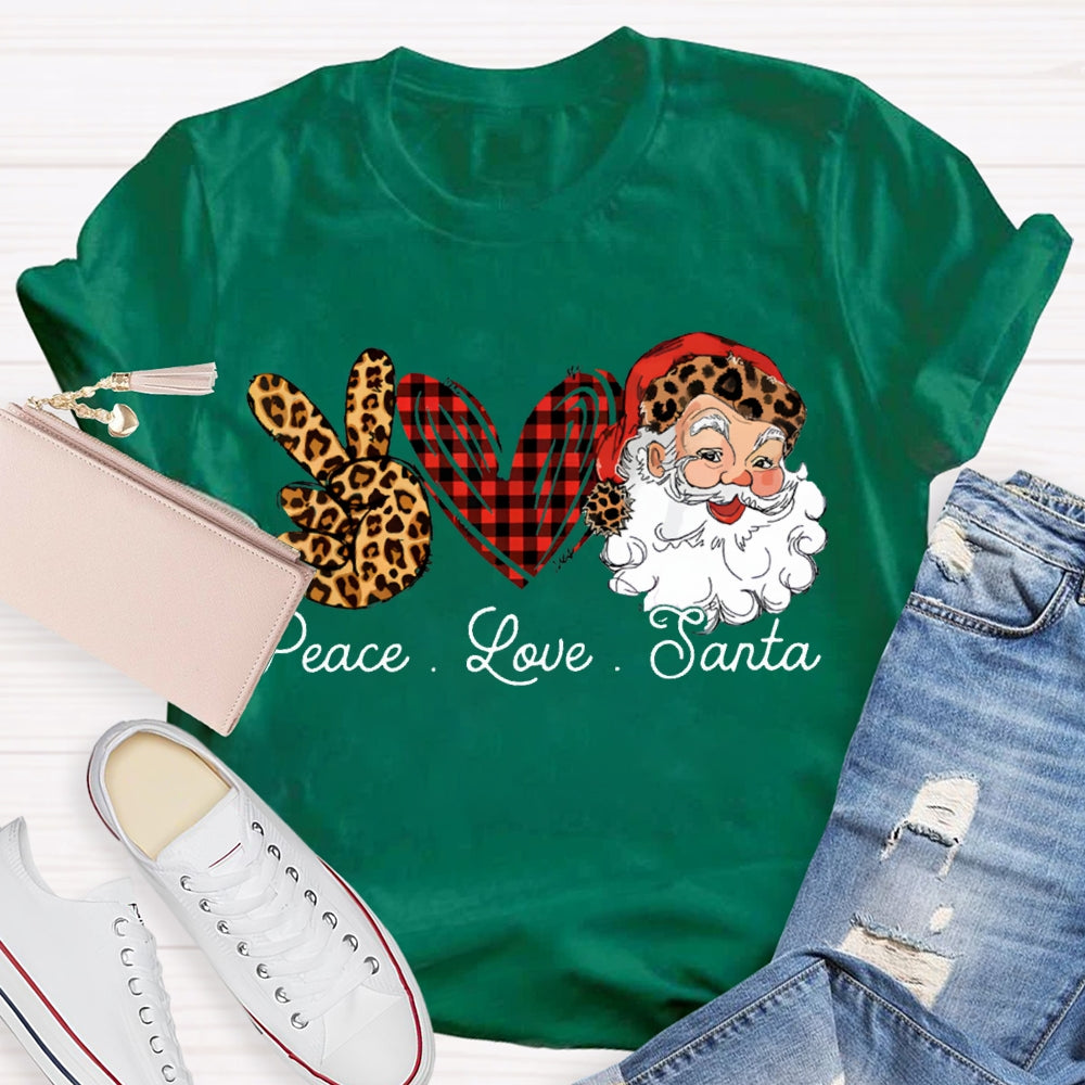 Peace Love Santa Heart And Leopard Print Elements Christmas T-shirt