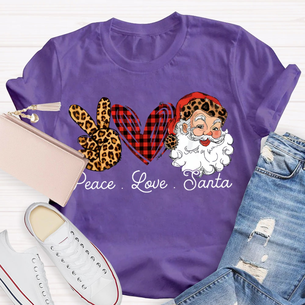 Peace Love Santa Heart And Leopard Print Elements Christmas T-shirt