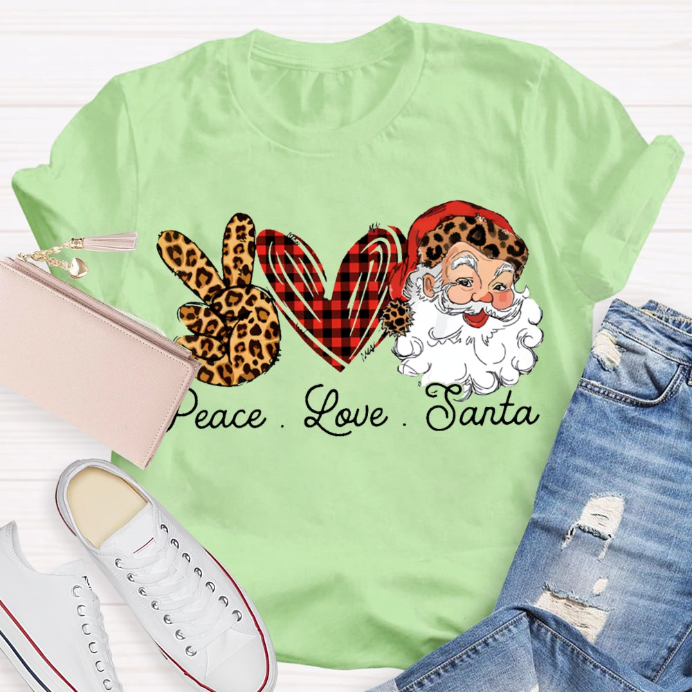 Peace Love Santa Heart And Leopard Print Elements Christmas T-shirt
