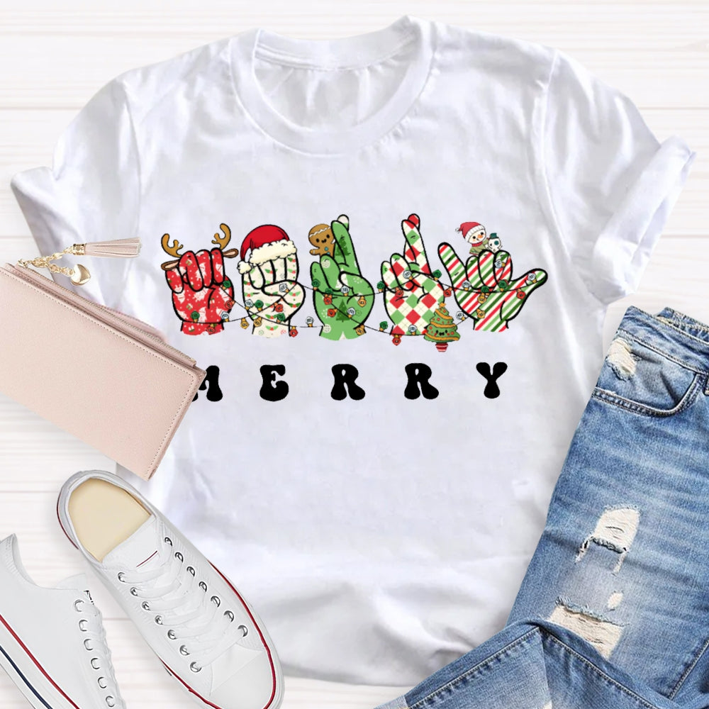 Merry Christmas Sign Language Christmas Atmosphere Lights T-shirt