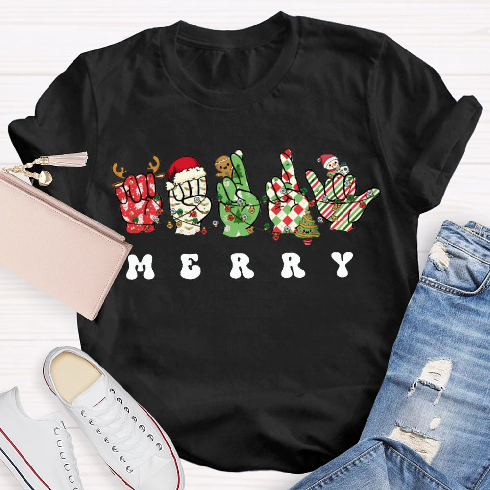 Merry Christmas Sign Language Christmas Atmosphere Lights T-shirt