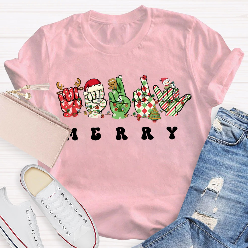 Merry Christmas Sign Language Christmas Atmosphere Lights T-shirt