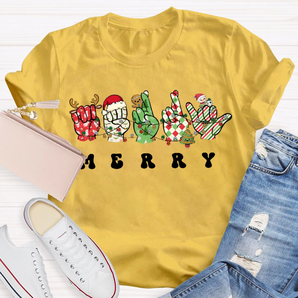 Merry Christmas Sign Language Christmas Atmosphere Lights T-shirt