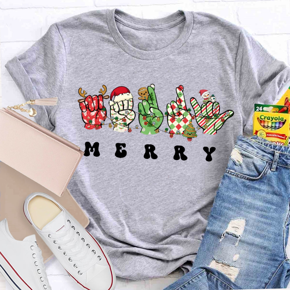 Merry Christmas Sign Language Christmas Atmosphere Lights T-shirt