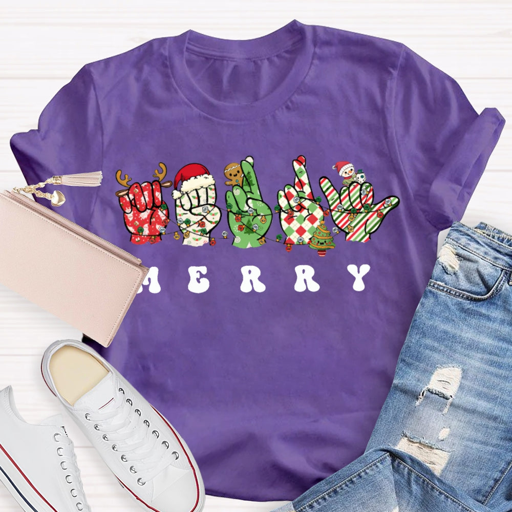 Merry Christmas Sign Language Christmas Atmosphere Lights T-shirt