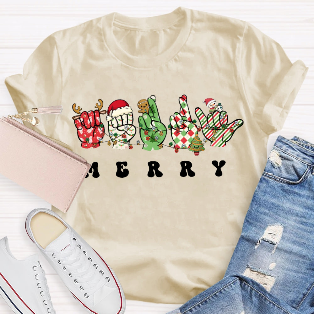 Merry Christmas Sign Language Christmas Atmosphere Lights T-shirt