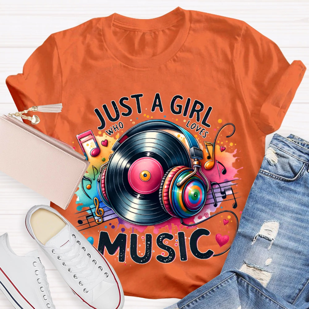 Just A Girl Who Loves Music Colorful Tie-Dye Headphones T-shirt