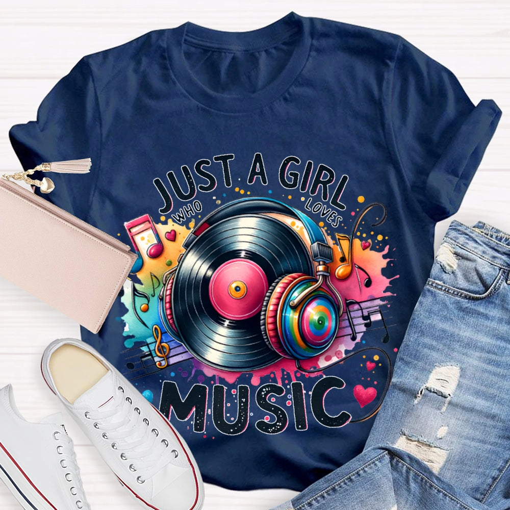 Just A Girl Who Loves Music Colorful Tie-Dye Headphones T-shirt