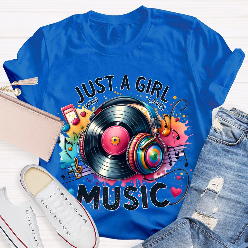 Just A Girl Who Loves Music Colorful Tie-Dye Headphones T-shirt