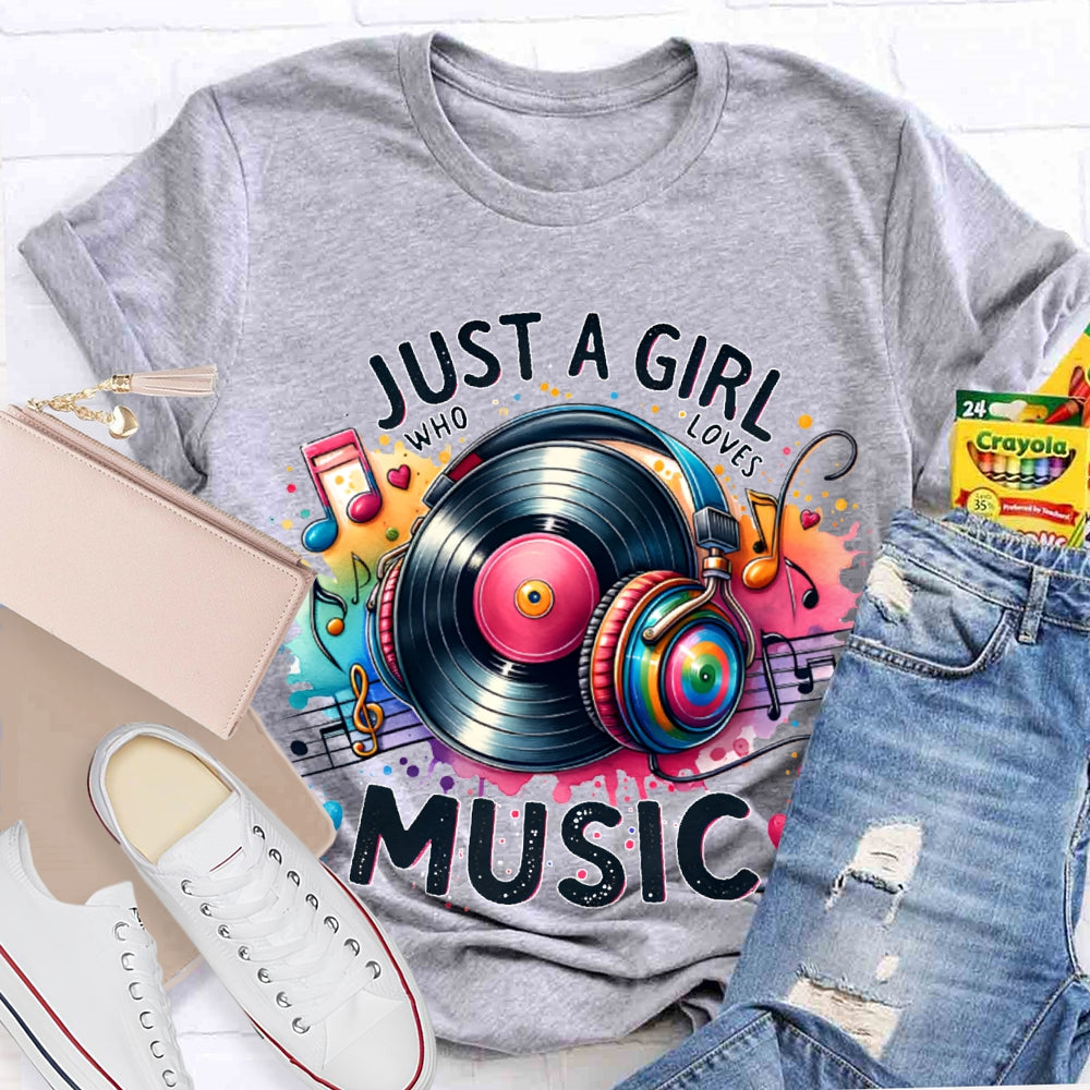 Just A Girl Who Loves Music Colorful Tie-Dye Headphones T-shirt