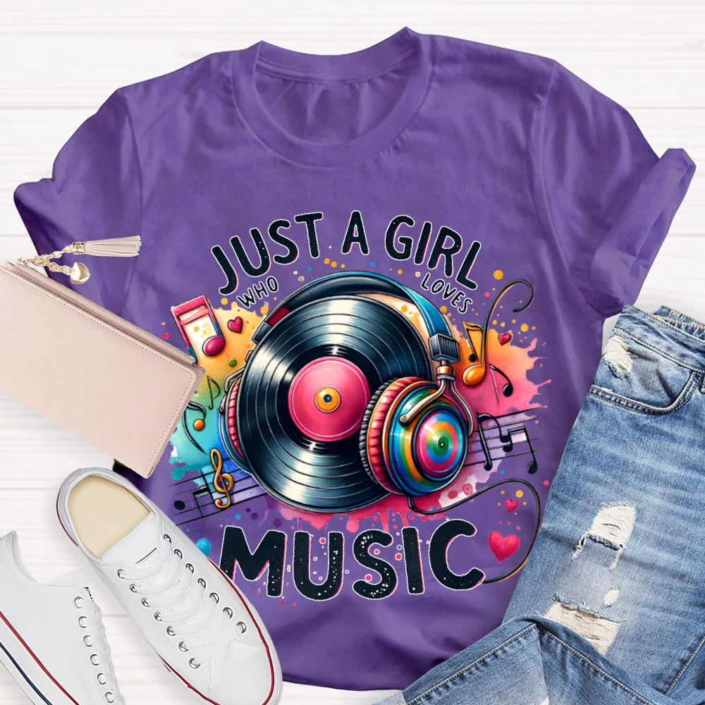 Just A Girl Who Loves Music Colorful Tie-Dye Headphones T-shirt