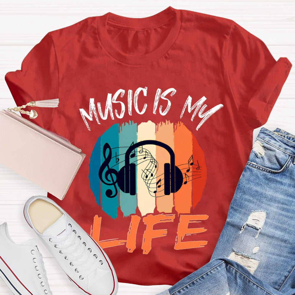 Music Is My Life Colorful Square Print T-shirt