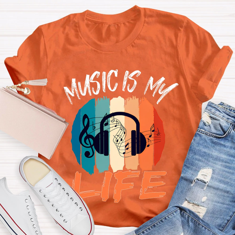 Music Is My Life Colorful Square Print T-shirt