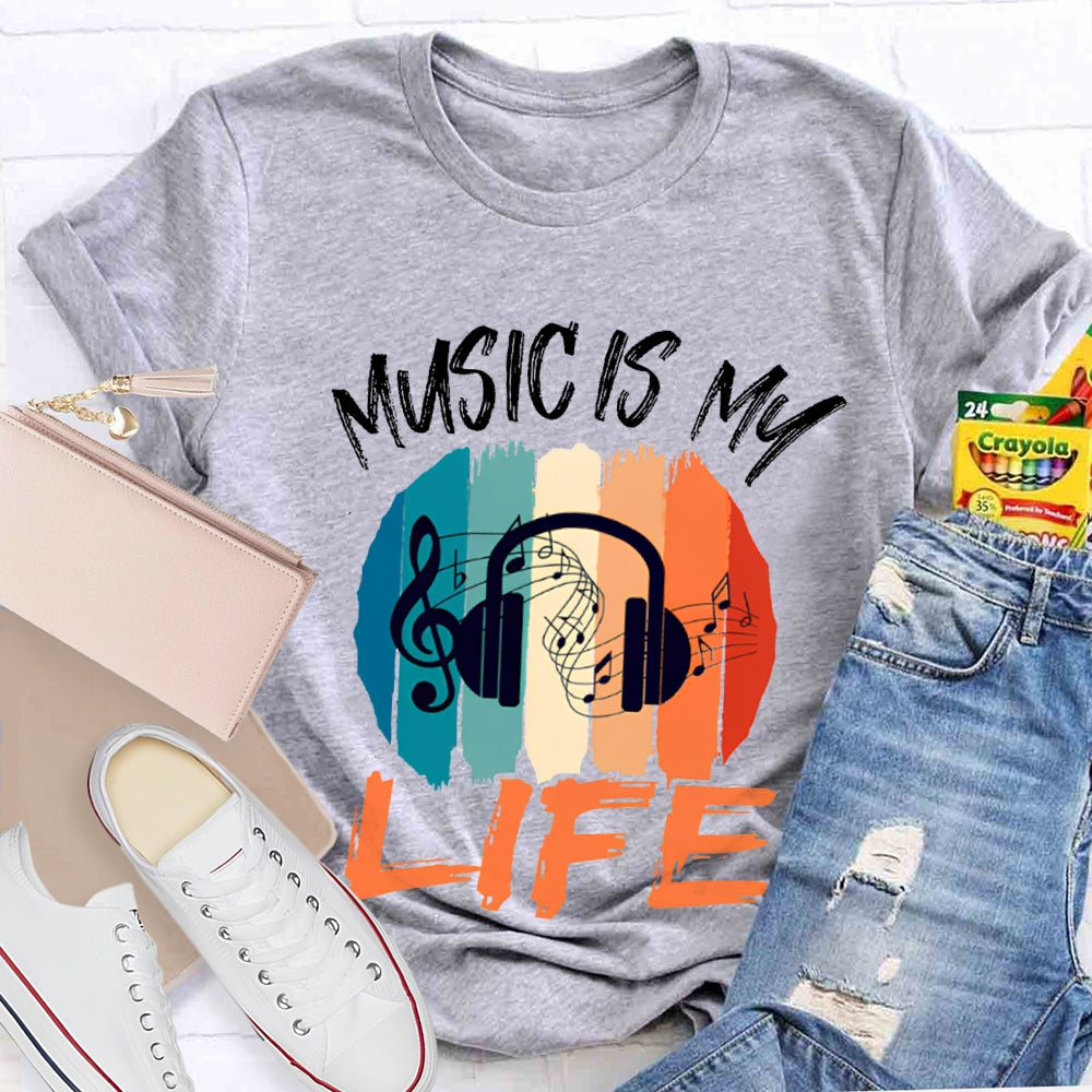 Music Is My Life Colorful Square Print T-shirt