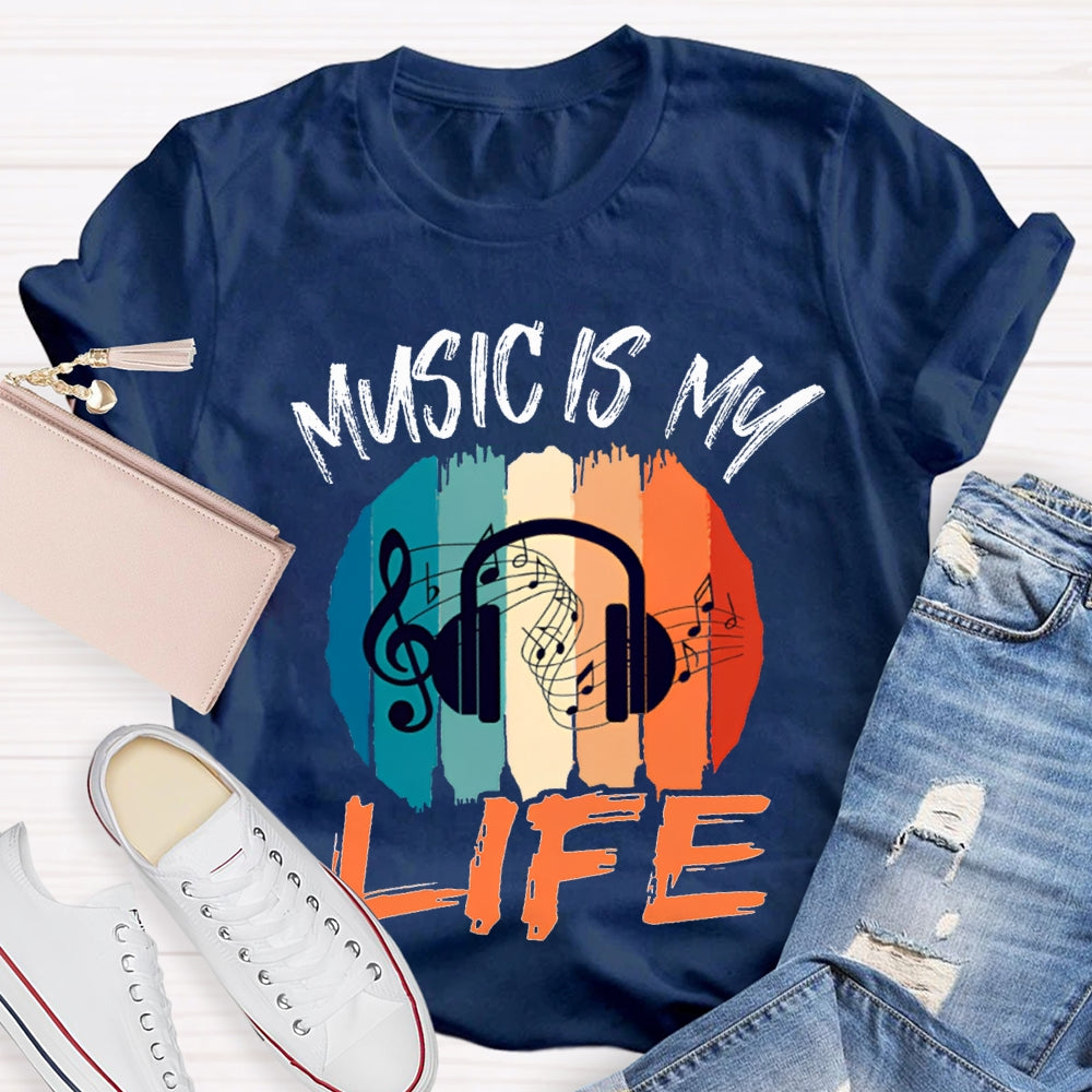 Music Is My Life Colorful Square Print T-shirt