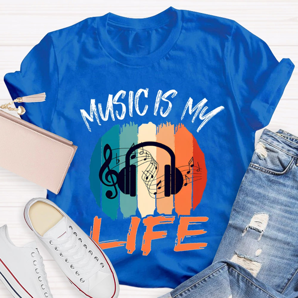 Music Is My Life Colorful Square Print T-shirt