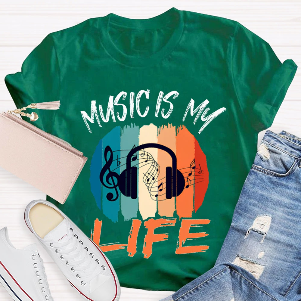 Music Is My Life Colorful Square Print T-shirt