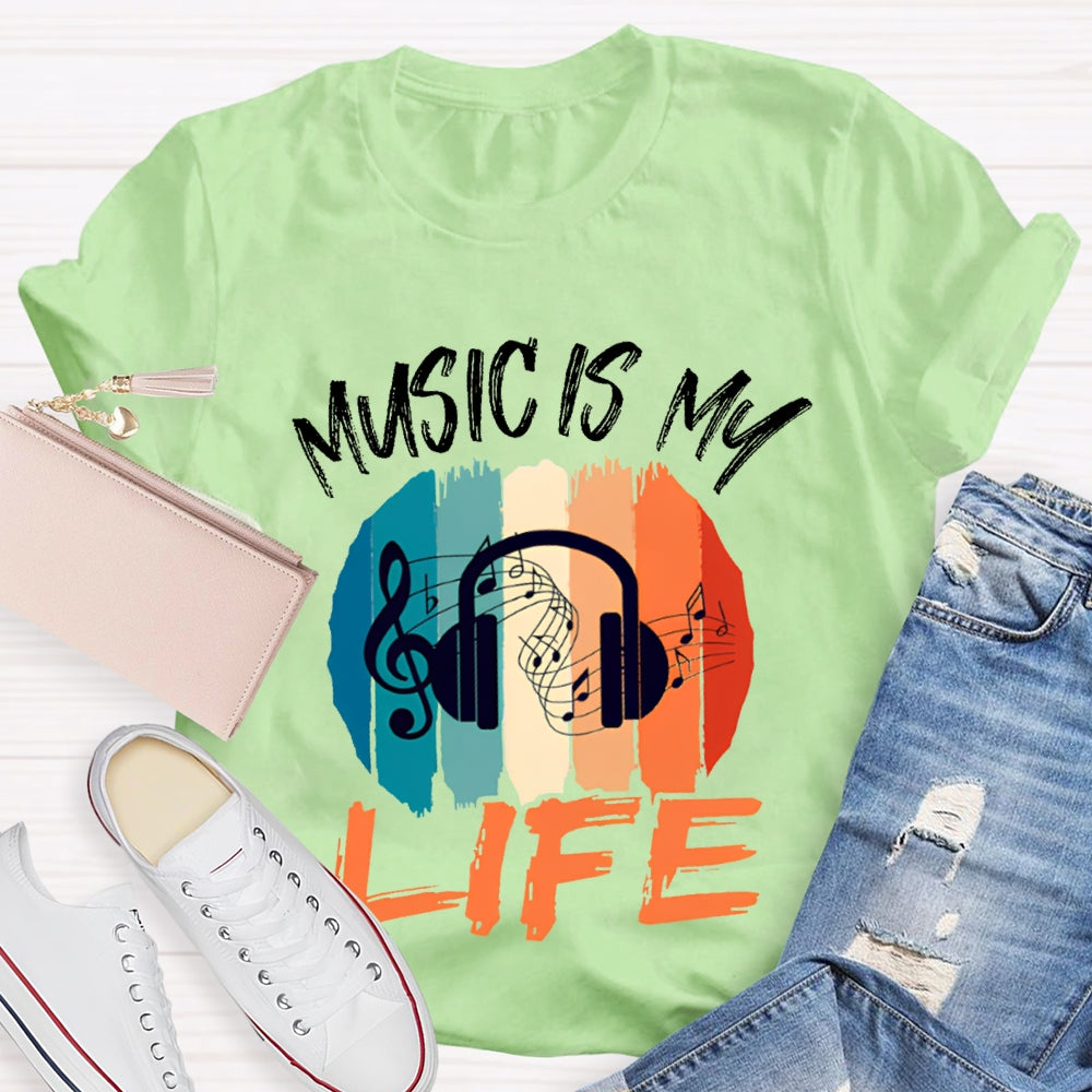 Music Is My Life Colorful Square Print T-shirt