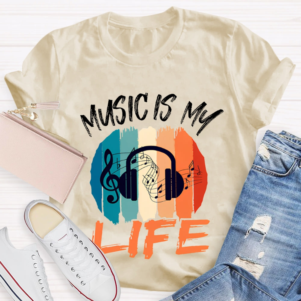Music Is My Life Colorful Square Print T-shirt