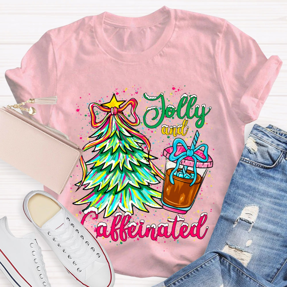 Jolly And Caffeinated Colorful Christmas Tree T-shirt