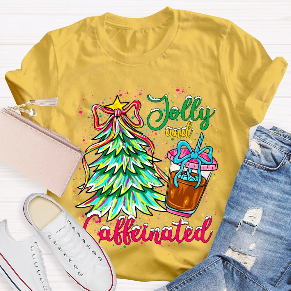 Jolly And Caffeinated Colorful Christmas Tree T-shirt