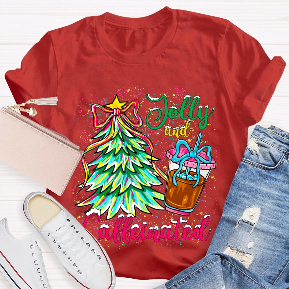 Jolly And Caffeinated Colorful Christmas Tree T-shirt
