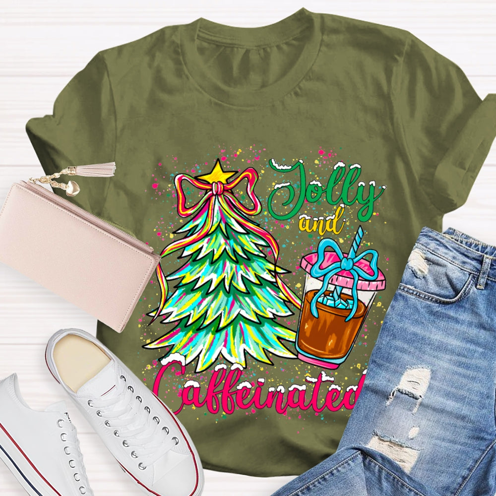 Jolly And Caffeinated Colorful Christmas Tree T-shirt