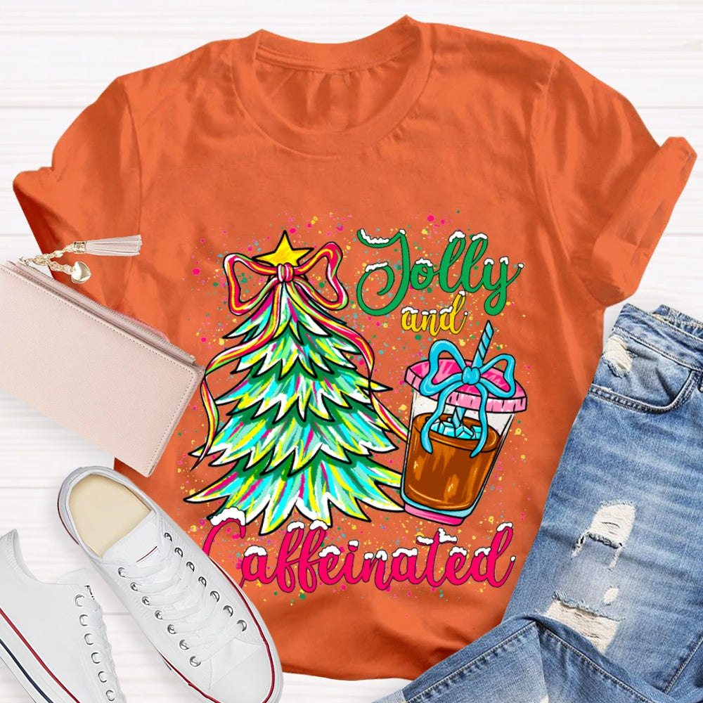 Jolly And Caffeinated Colorful Christmas Tree T-shirt