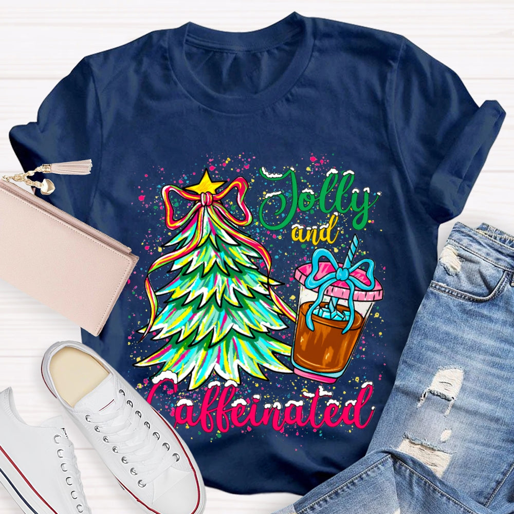 Jolly And Caffeinated Colorful Christmas Tree T-shirt