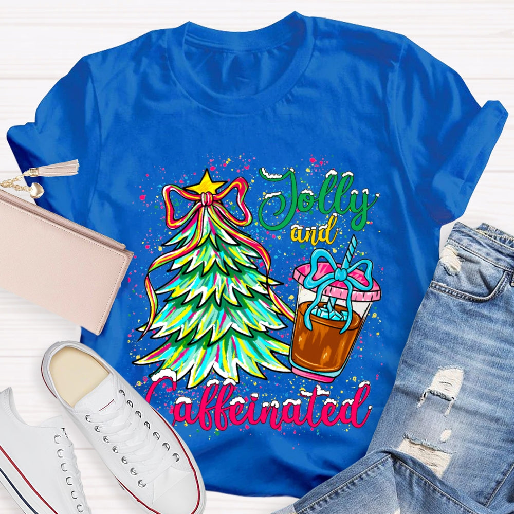 Jolly And Caffeinated Colorful Christmas Tree T-shirt