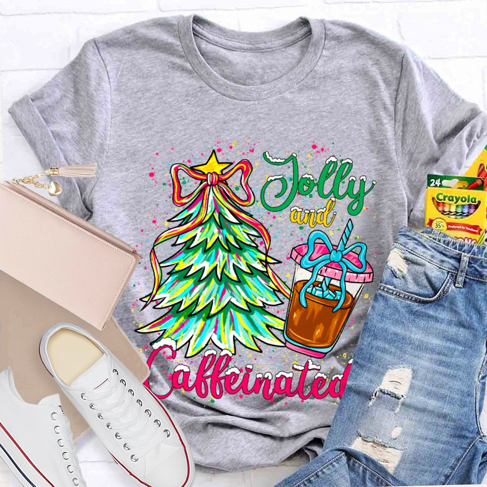 Jolly And Caffeinated Colorful Christmas Tree T-shirt
