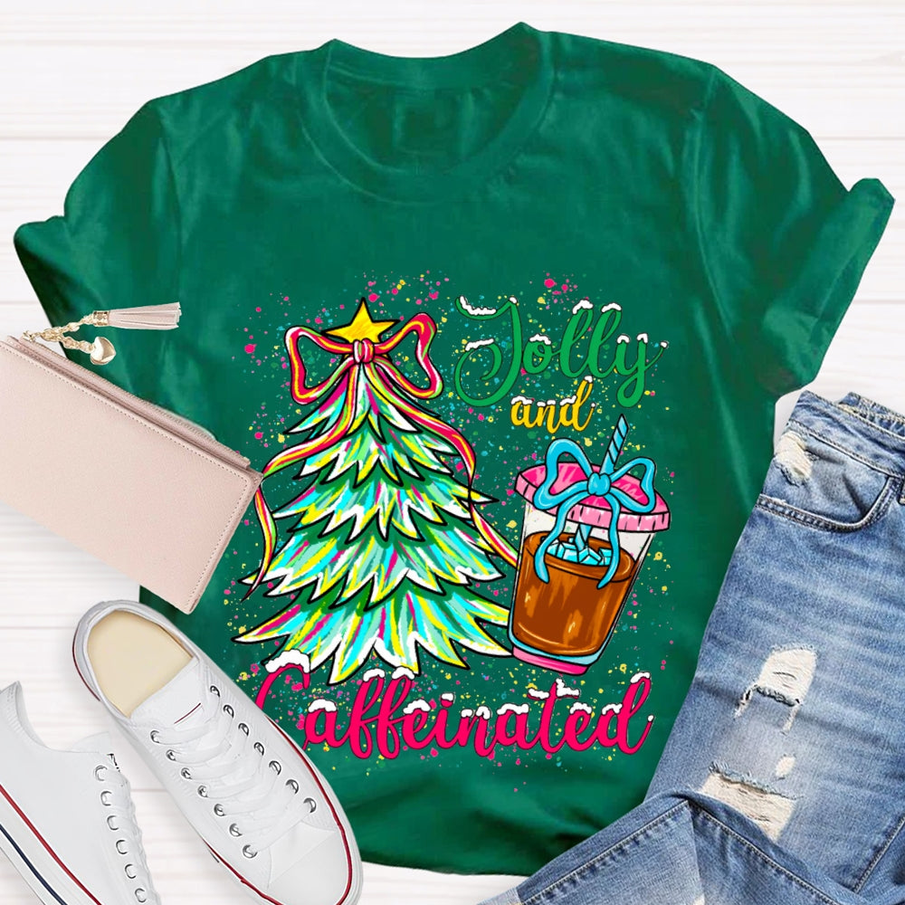 Jolly And Caffeinated Colorful Christmas Tree T-shirt