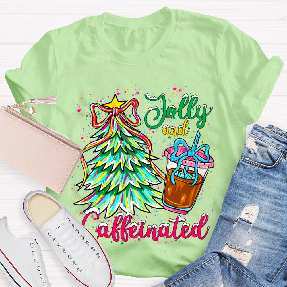 Jolly And Caffeinated Colorful Christmas Tree T-shirt
