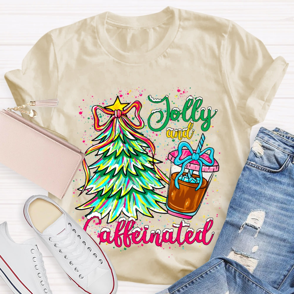 Jolly And Caffeinated Colorful Christmas Tree T-shirt