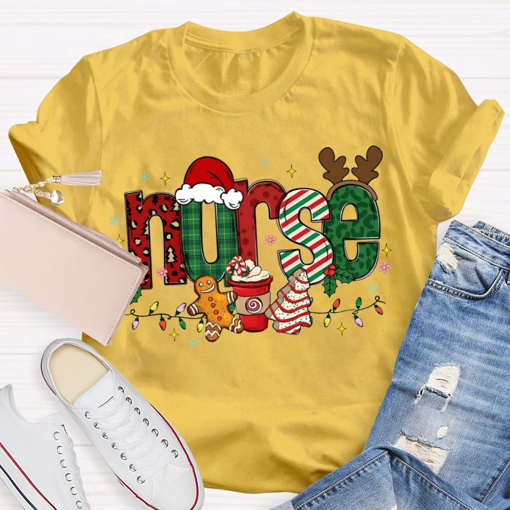 Nurse Christmas Lights Christmas Vibes Fonts T-shirt