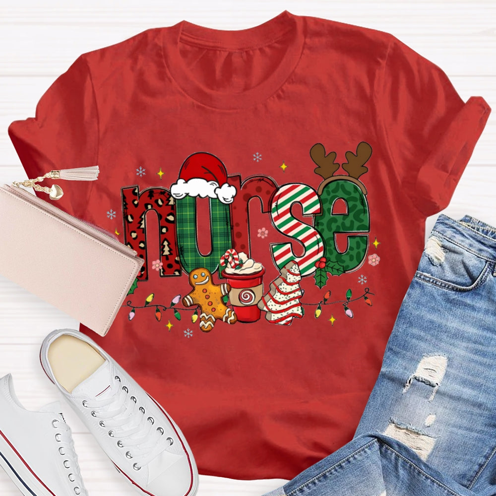 Nurse Christmas Lights Christmas Vibes Fonts T-shirt
