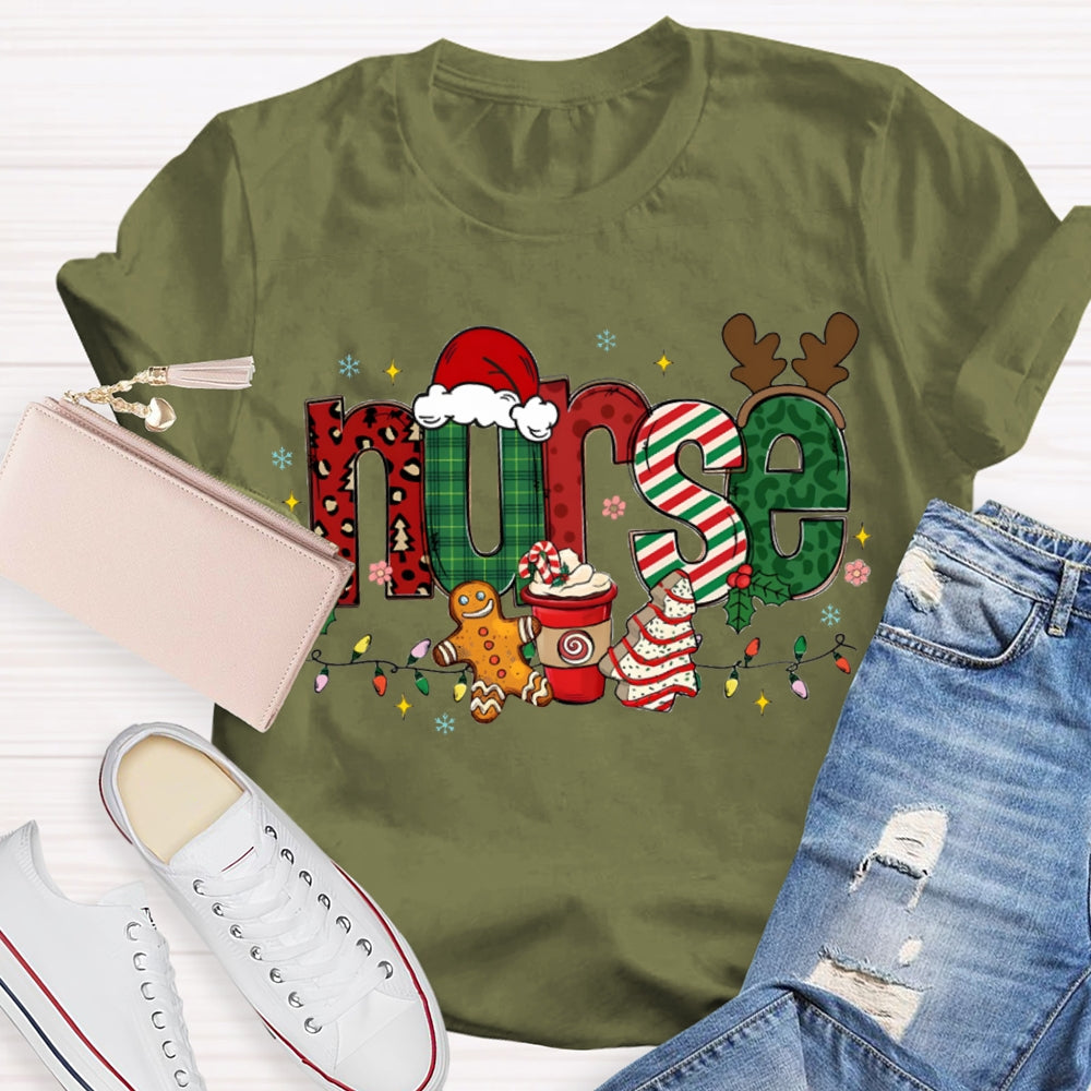 Nurse Christmas Lights Christmas Vibes Fonts T-shirt