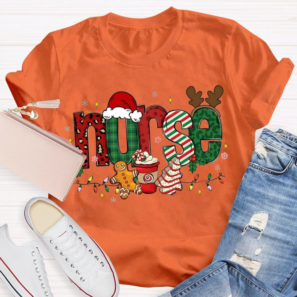 Nurse Christmas Lights Christmas Vibes Fonts T-shirt