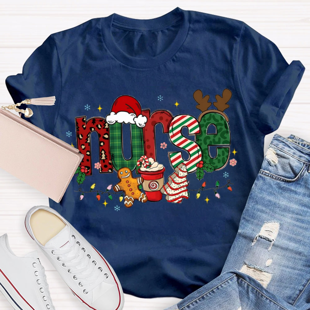 Nurse Christmas Lights Christmas Vibes Fonts T-shirt